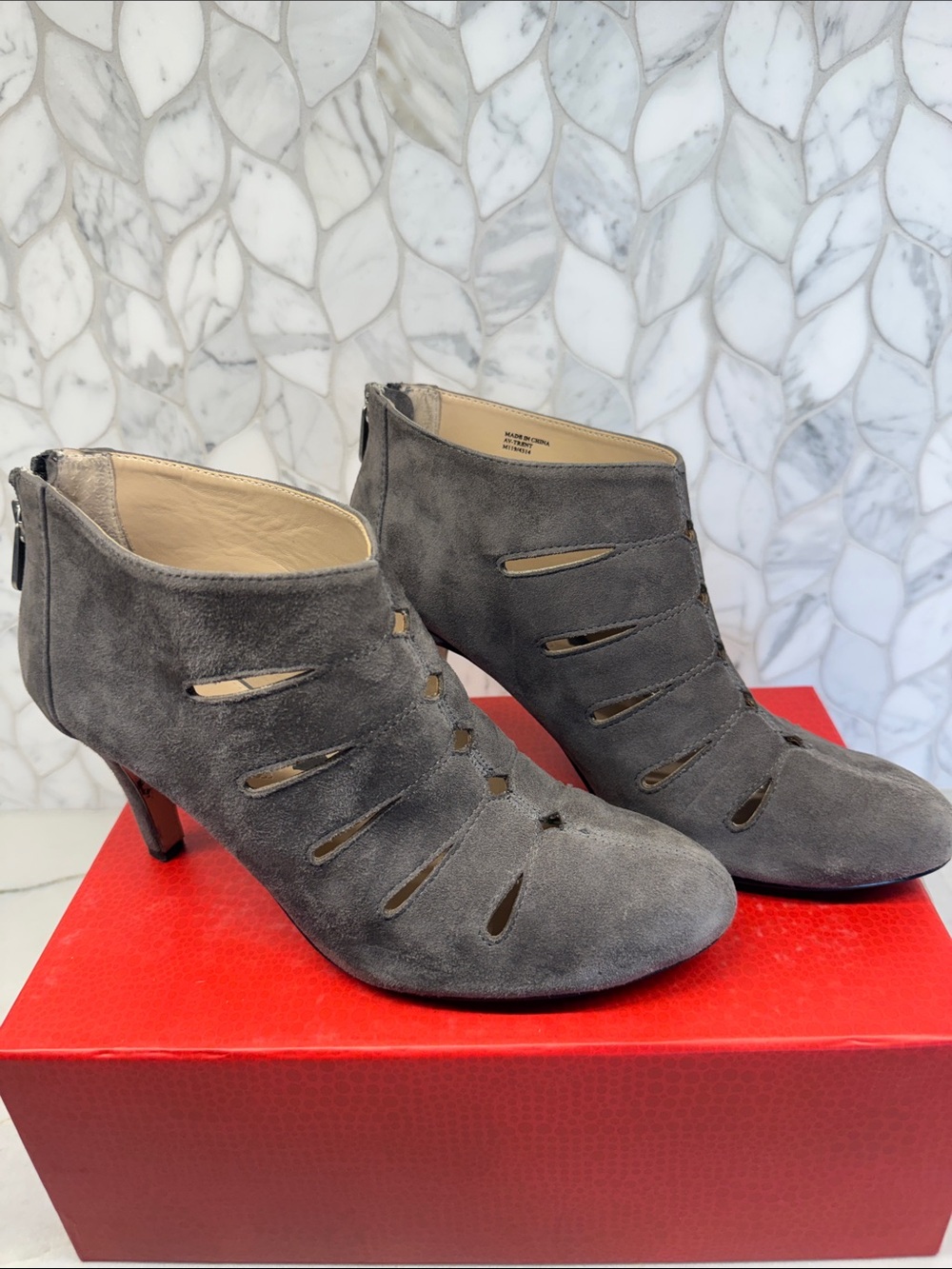 Gray Suede Cutout Ankle Booties Adrienne Vittadini
